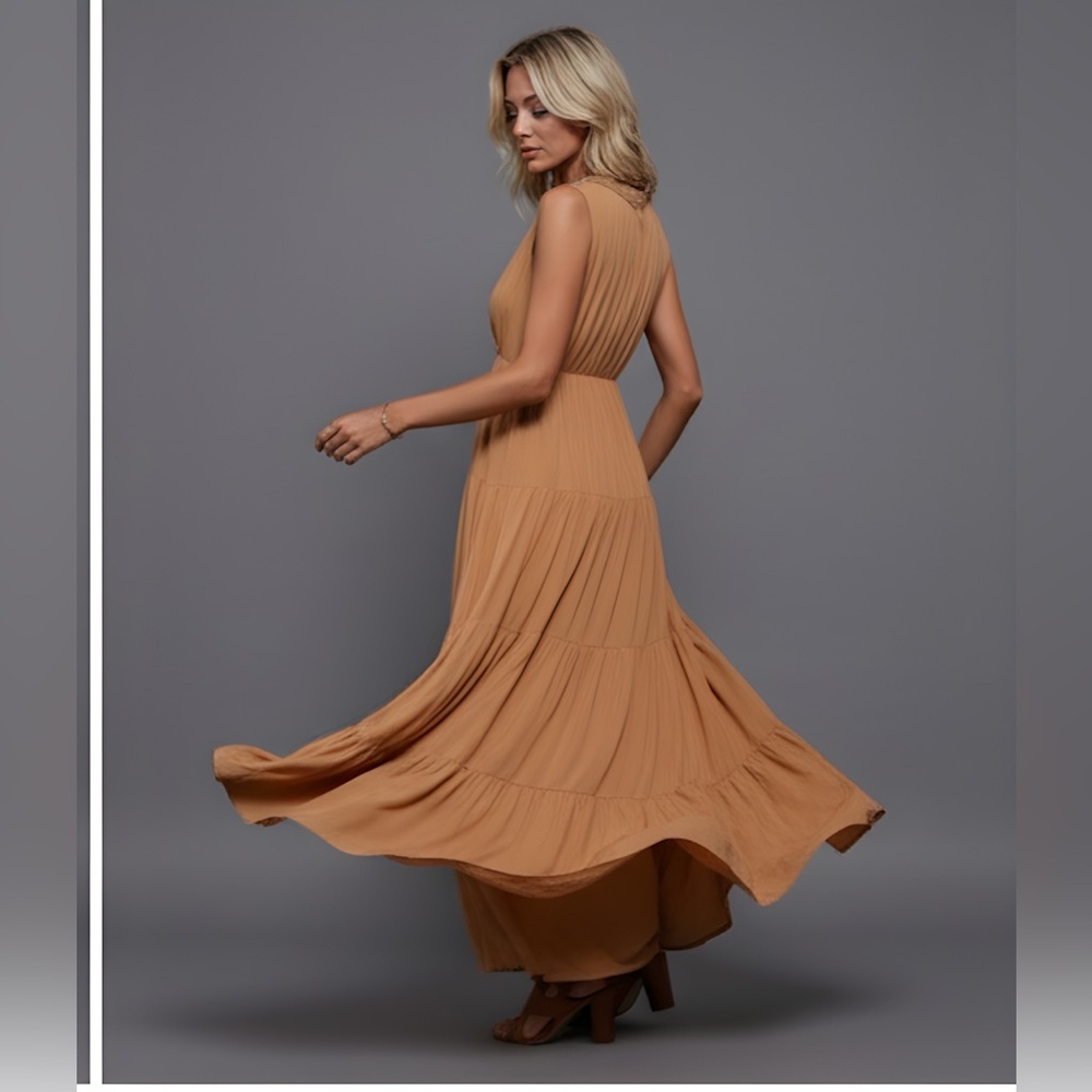 Boho Lace Trim Layered Hem Dress. - Picture 4 of 7